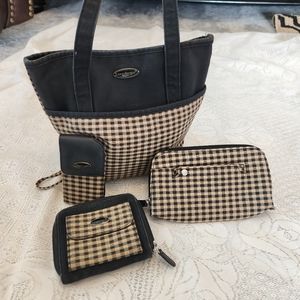 Longaberger tan and black canvas bag set.